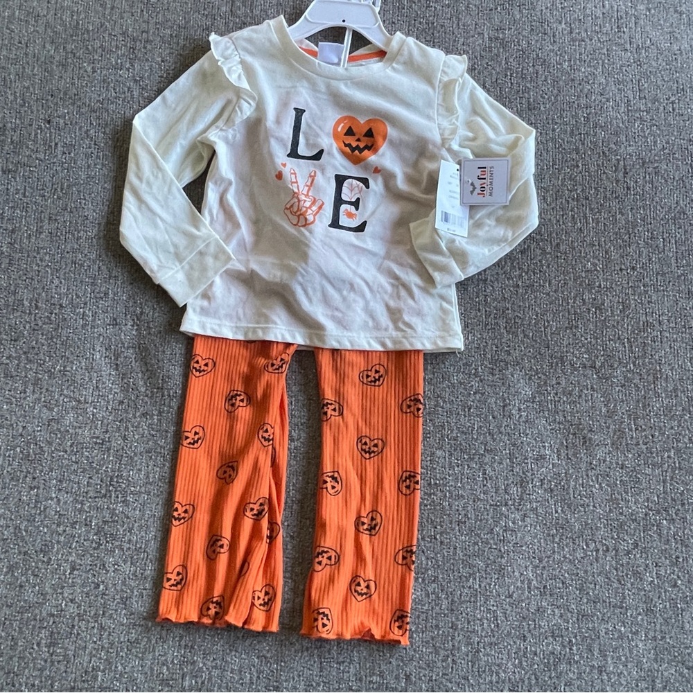 Halloween Love Peace Skeleton Spider Orange Pumpkins Shirt Leggings Headband 3T